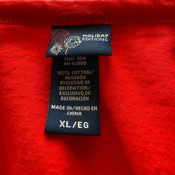 Holiday Editions XL red and white short sleeve v-neck embellished decorated top - Picture 8 of 9